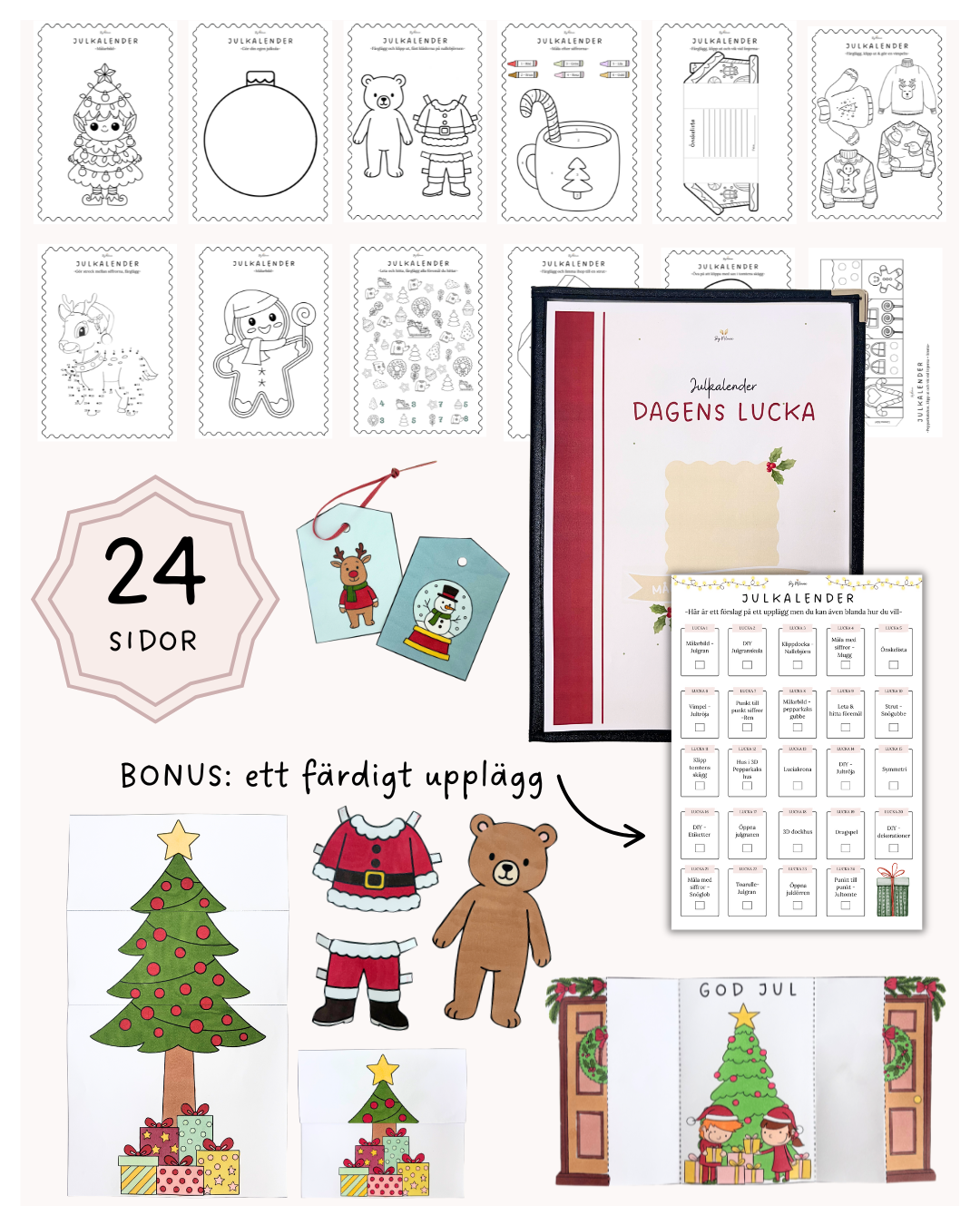 Julkalender pyssel - Måla, klipp och klistra (PDF)