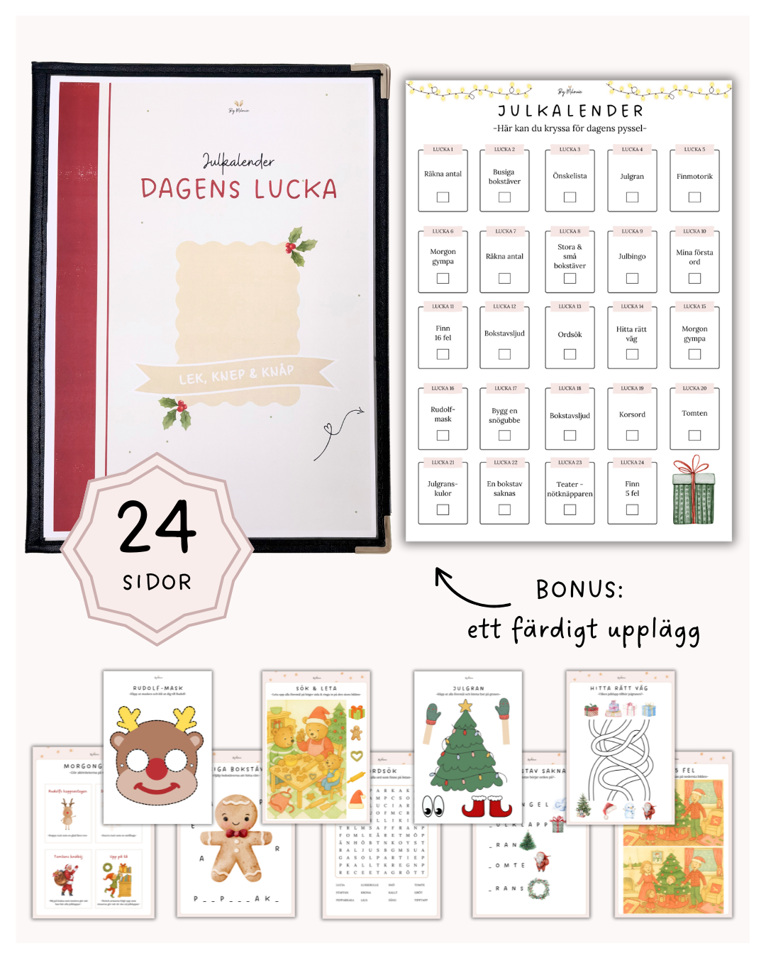 Julkalender aktivitetshäfte - Lek, knep och knåp (PDF)